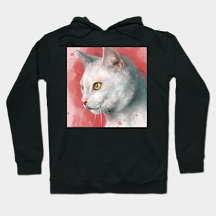 Painting of a Gorgeous White Cat on Peach Shade Background Hoodie